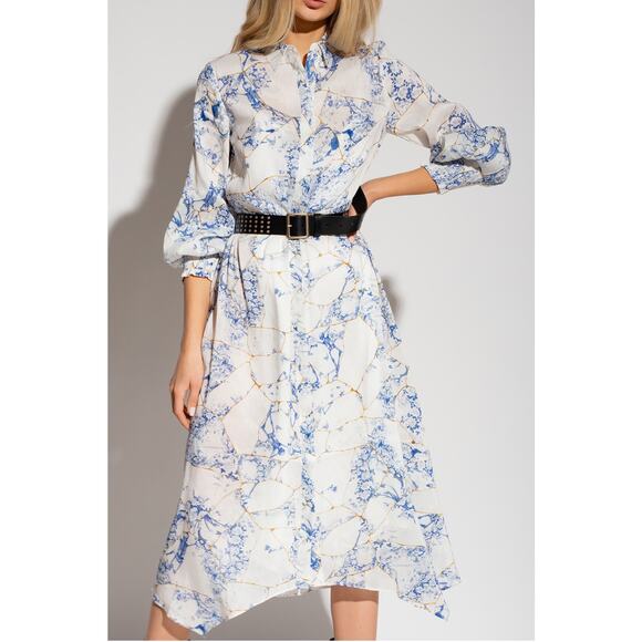 All Saints Skye Buruberu Silk Blend Shirt Dress China Blue 2 NEW $419